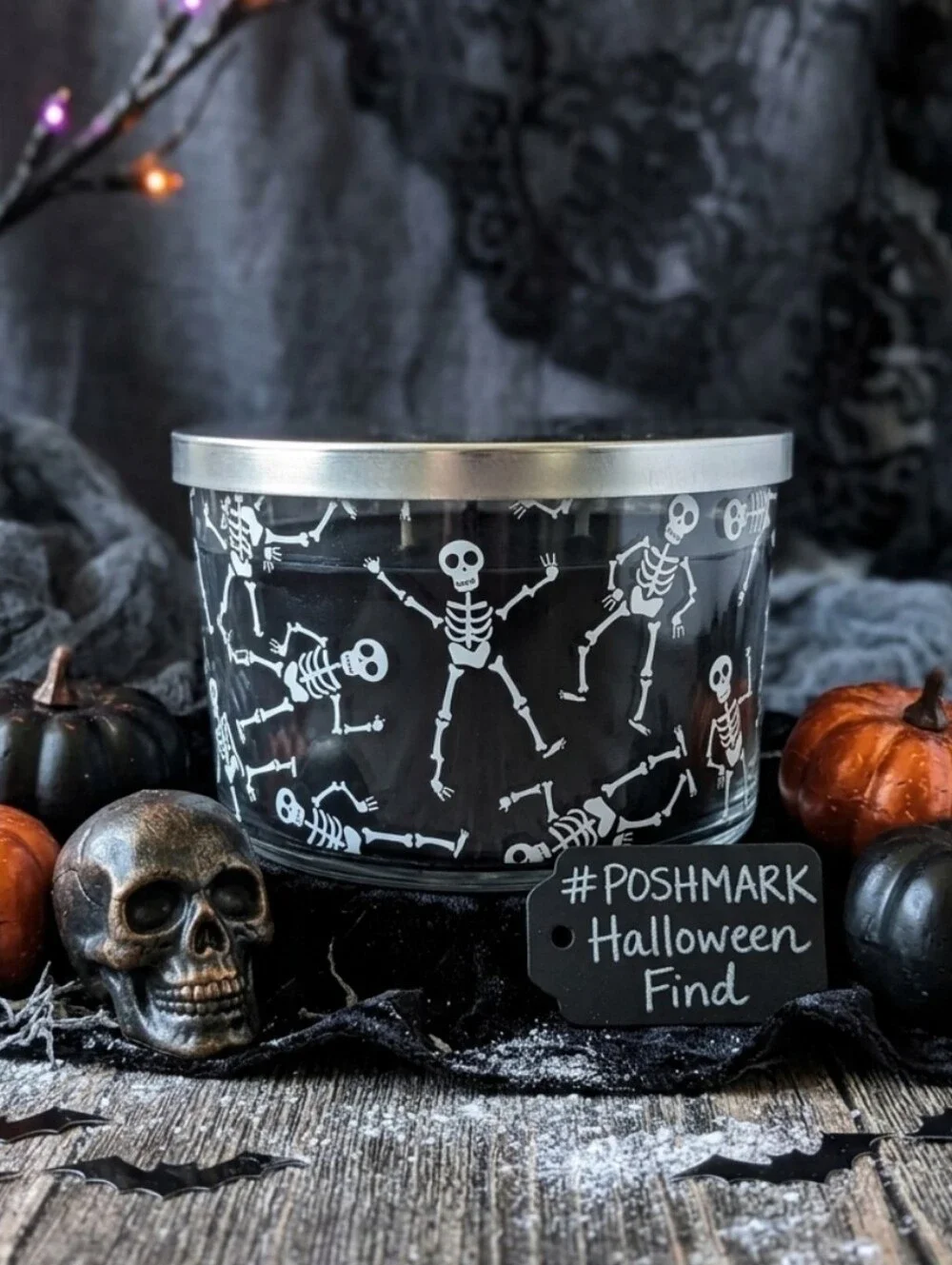 NWT Halloween Spooky Bundle - 4-Wick Skeleton Candle, Towel, Clips & Stickers